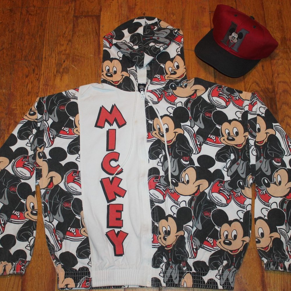 Vintage 90s Disney Mickey AOP Light Jacket + BNWOT Hat